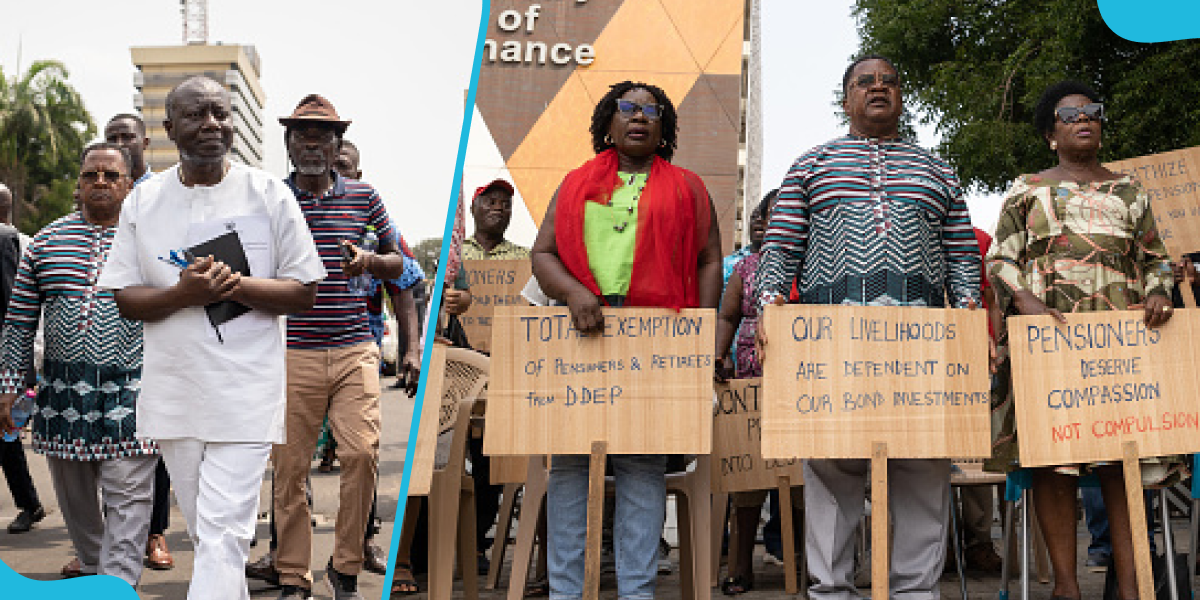 Ken Ofori-Atta at protesting bondholders at the Finance Ministry