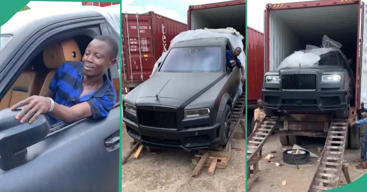 Highly expensive Rolls Royce car gets offloaded from container by driver, people watch in awe
