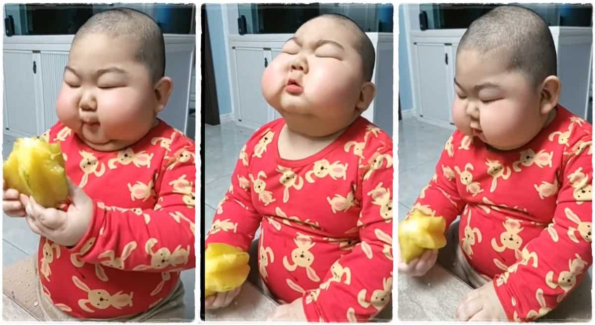 cute fat baby eating