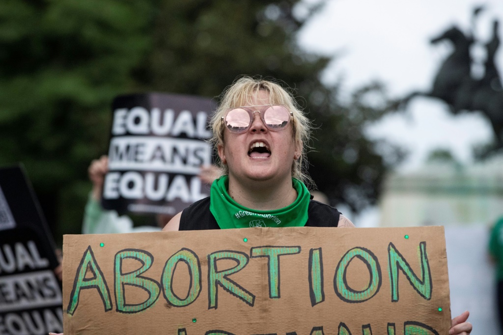 An abortion rights activist during a demonstration in front of the White House