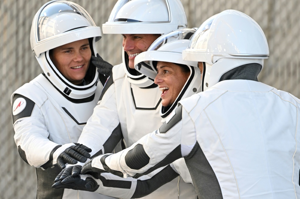 (L-R) Russian cosmonaut Anna Kikina, NASA astronaut Josh Cassada, NASA astronaut Nicole Mann, and Japanese astronaut Koichi Wakata