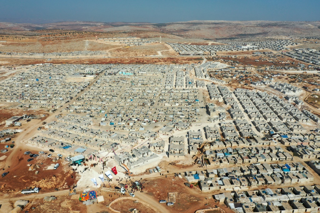 An aerial view of the "Musiad" housing complex for internally displaced Syrians, built with Turkey's support, in the Syrian rebel-held northwestern province of Idlib