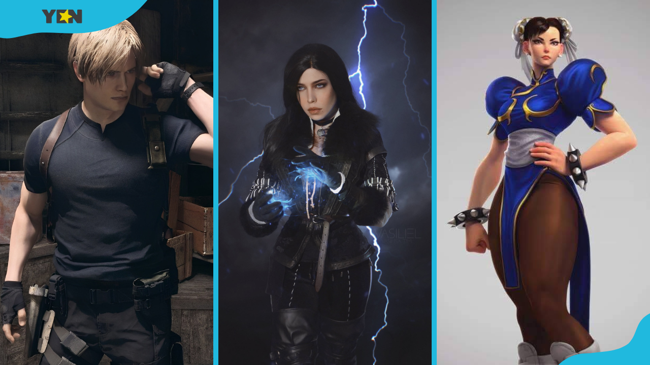 Hottest video game characters; Leon Kennedy (L), Yennefer of Vengerberg (C), and Chun-Li (R)