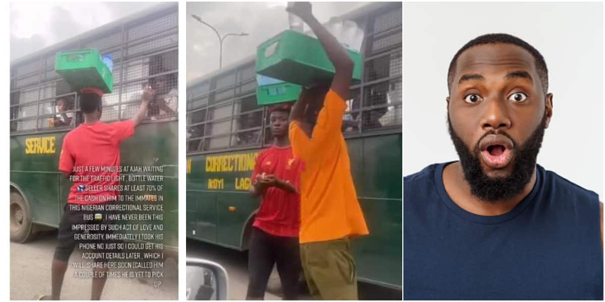 Nigerians react to viral video of hawker sharing money from his sales to prisoners in a correctional service vehicle in Lagos