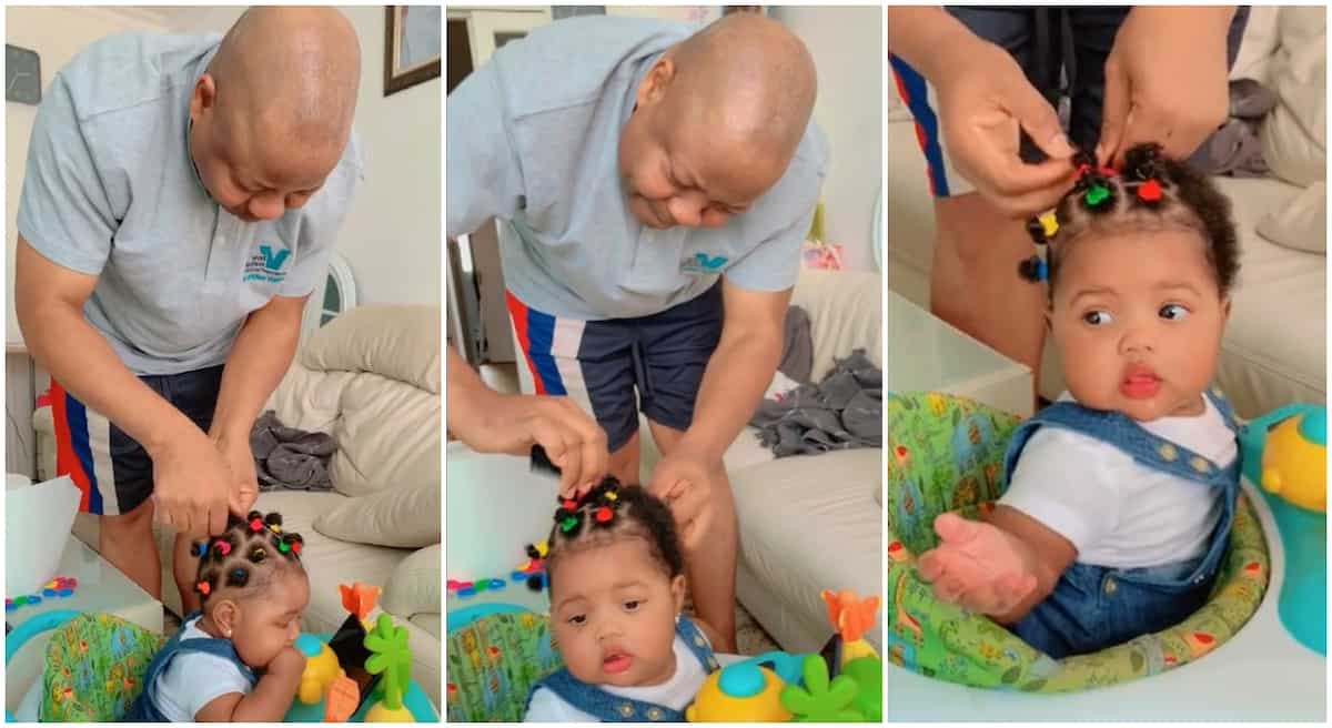 Photos of a dad plaiting his daughter's hair.