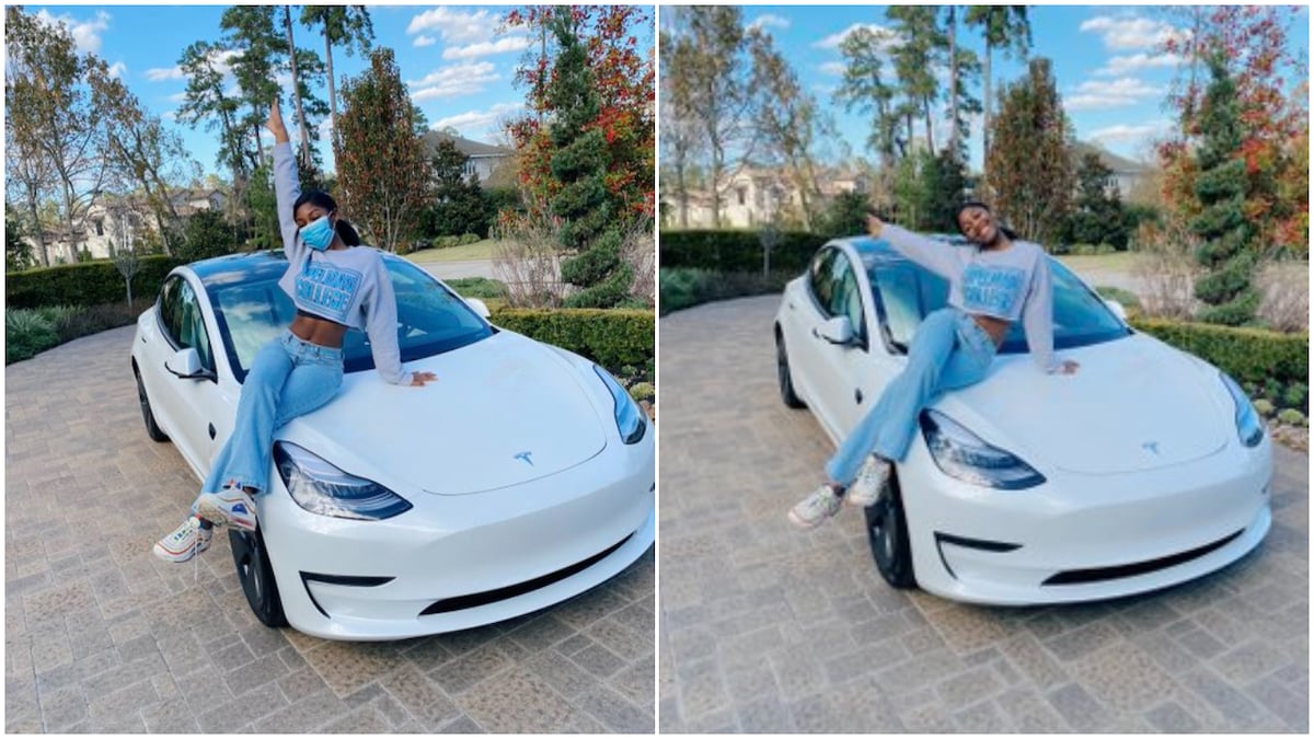 Young lady buys herself electric car Tesla as graduation gift, many react