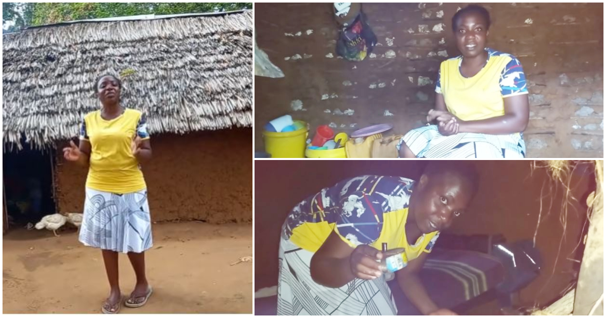 A woman proudly flaunts her village mud house