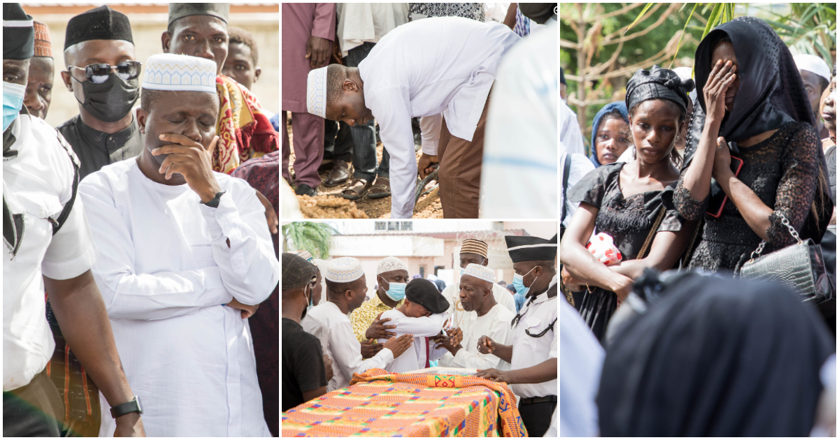 Massive tears as Ibrahim Kwarteng lays his wife to rest; burial photos pop up