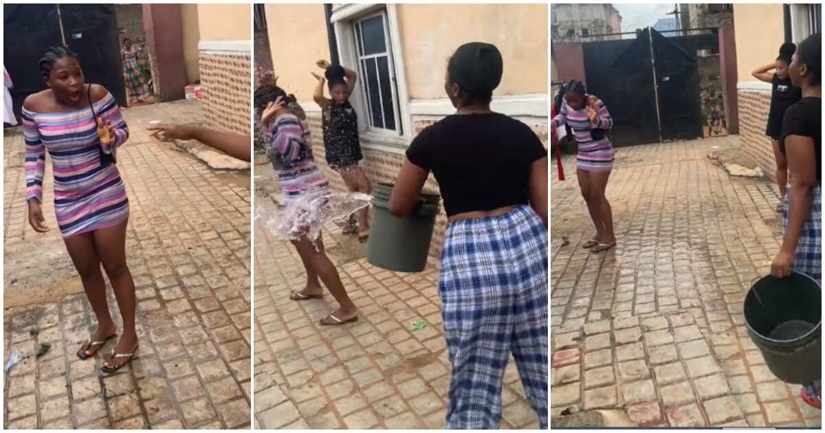 Lady disgraces sister for dressing up for church in short cloth, pours water on her