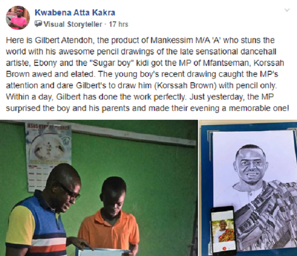 Ghananian boy stuns with drawing that looks just like his MP after Ebony Reigns and KiDi artworks (photos)
