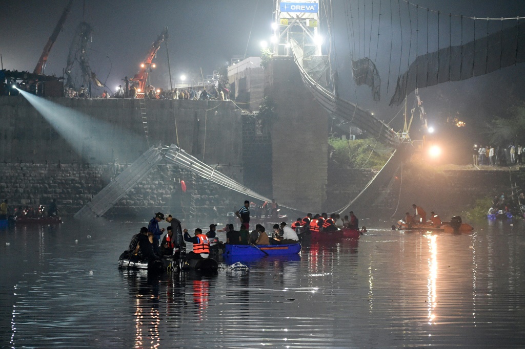 At least 120 people were killed in India after a colonial-era pedestrian bridge collapsed, sending scores of people tumbling into the river below