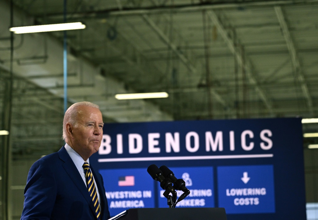 US President Joe Biden touts his 'Bidenomics' vision of stimulating private investment with public funds in high-tech manufacturing