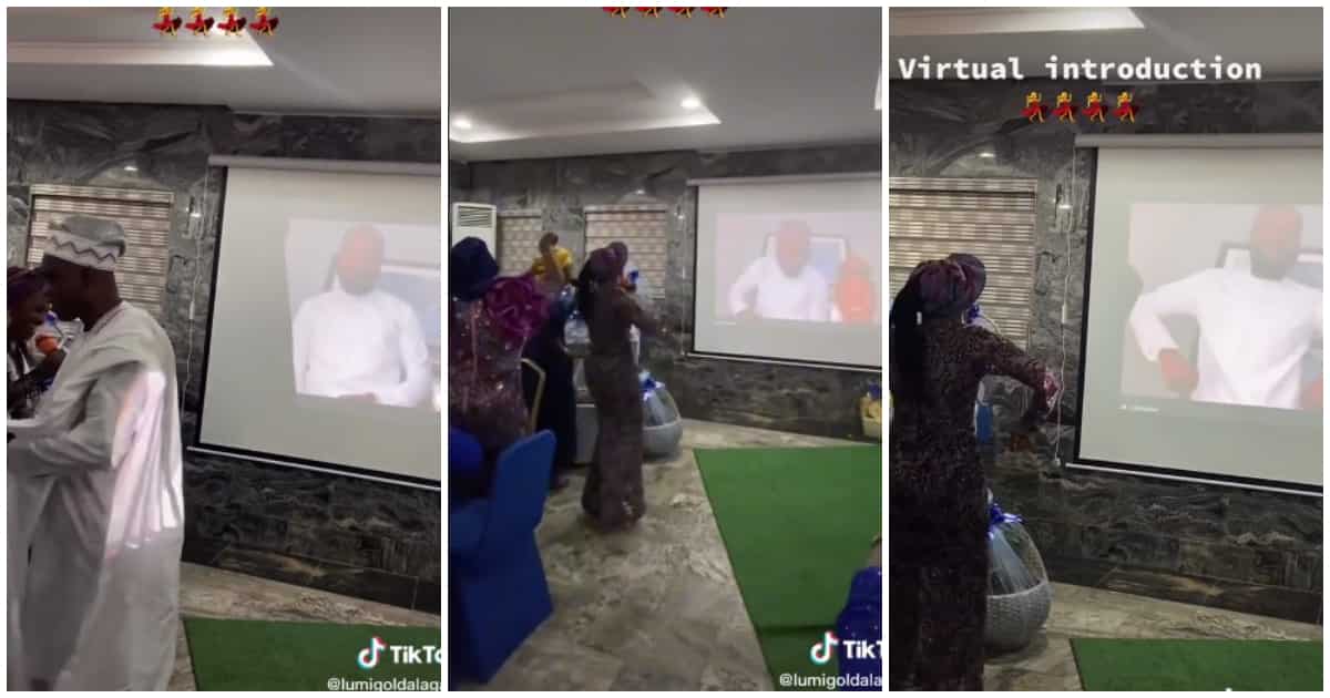 Virtual wedding introduction, NIgerian couple hold wedding introduction online, projector