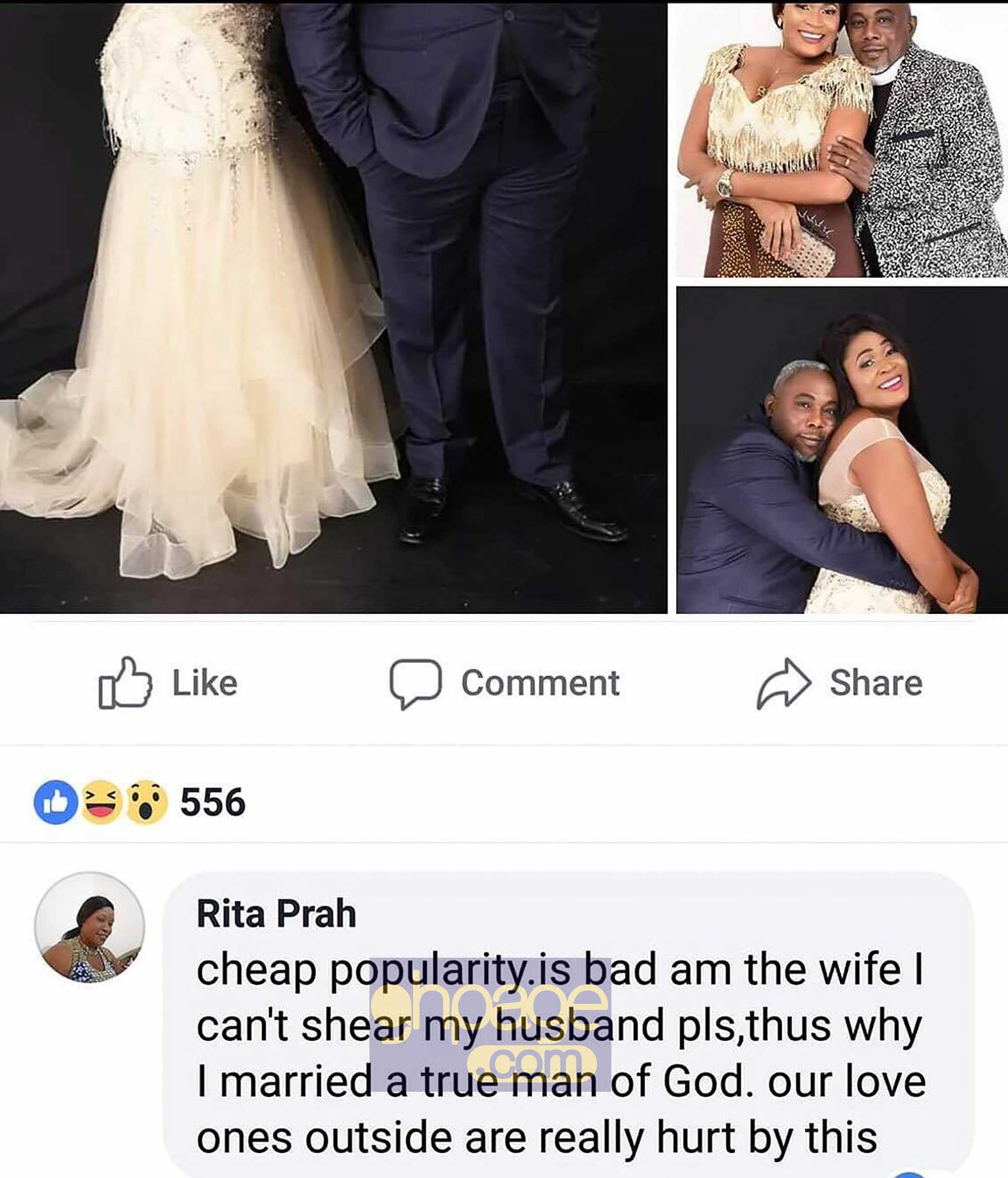 Wife of Apostle John Prah reacts to 'wedding' photos of her husband and Nayas