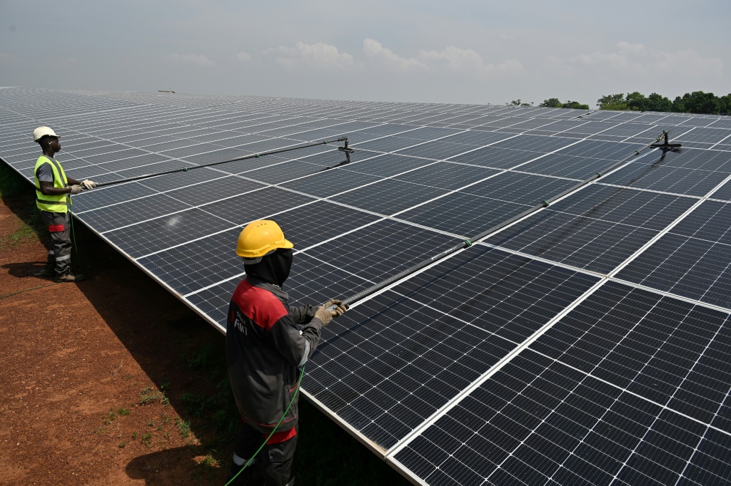 Solar panels in the northern town of Boundiali in Ivory Coast stretch across 36 hectares (89 acres)