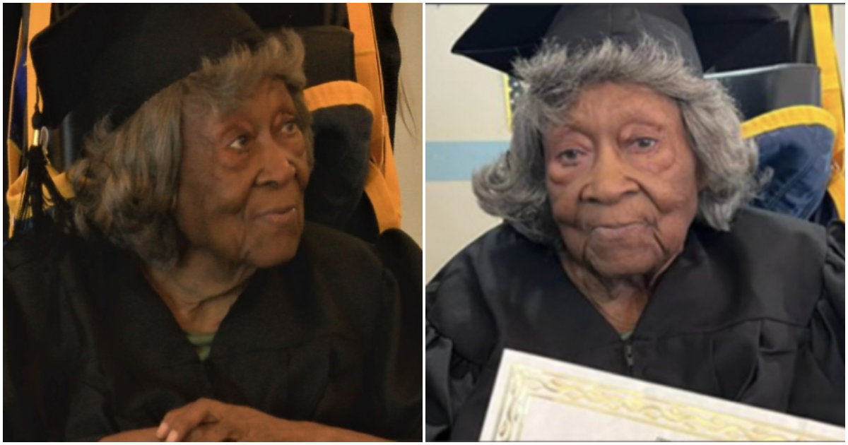 African-American woman earns honorary GED at 90.