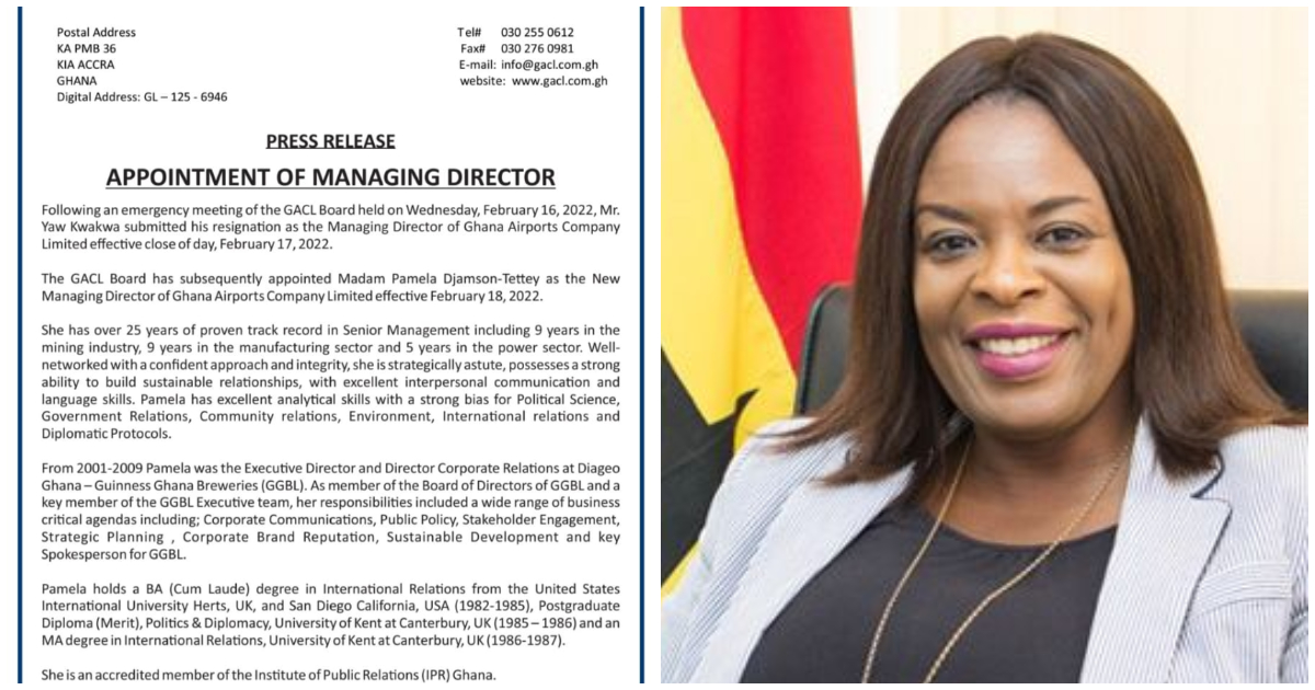 Pamela Djamson-Tettey appointed new MD of Ghana Airports Company Limited