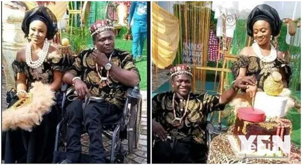 Photos of Amobi Okonkwo, a physically challenged man from Anambra who got married on October 8, 2022.