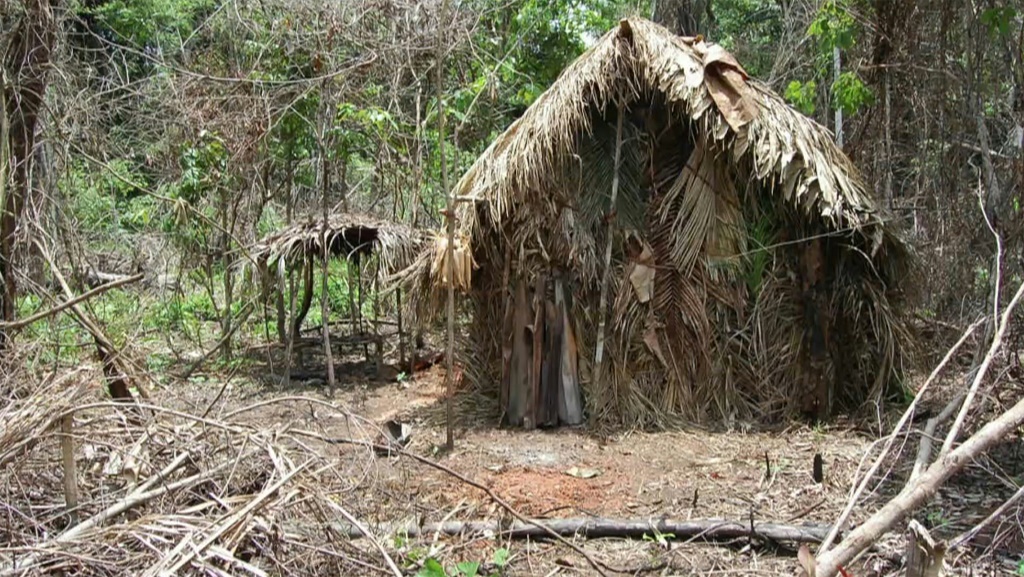 A straw hut in Brazil that was home to "The man of the hole", seen in a screen grab from 2011