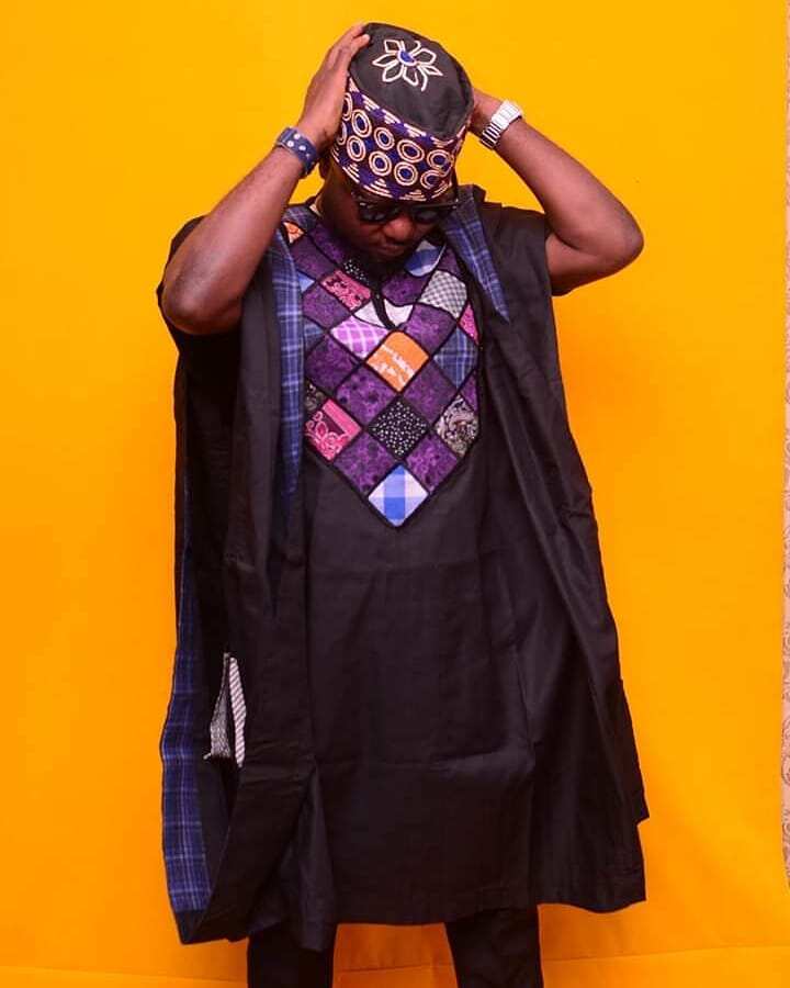 Black agbada with patchwork