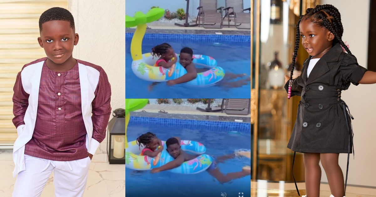 Video of Tracey Boakye's son teaching his sister how to swim like a pro warms hearts