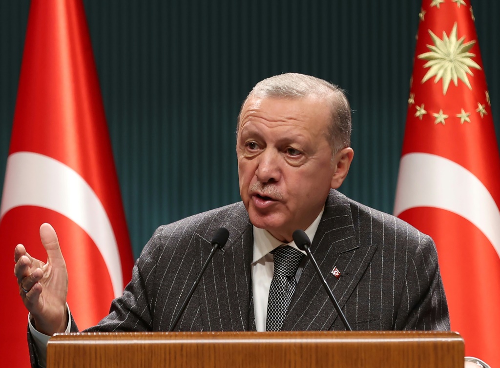Turkish President Recep Tayyip Erdogan delivers a speech following a cabinet meeting in Ankara on September 26, 2022