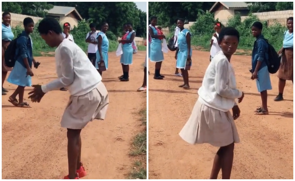 Young student dancing infront of her mates