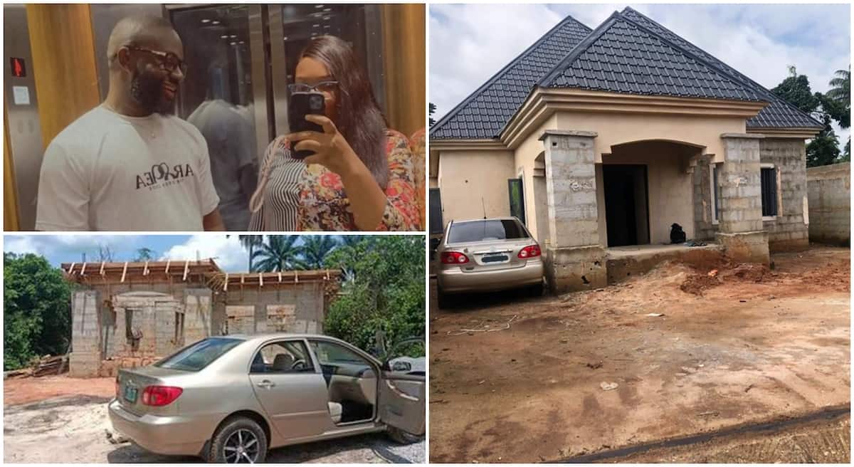 Photos of Nigerian man and his wife showing off their new house.