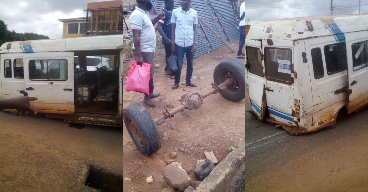 Amazing photos drop as all tyres remove under moving trotro at Ashaiman