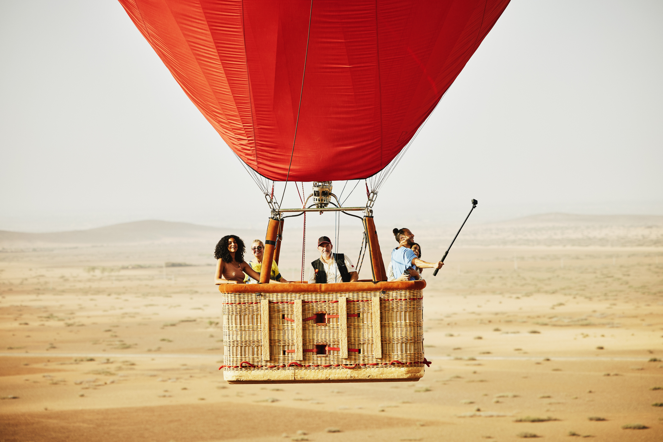 Aerial view of Morocco's desert from a hot air balloon.