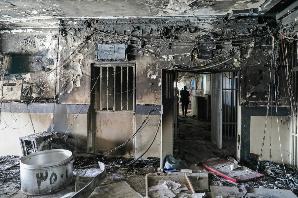 A picture obtained from the Iranian Mizan News Agency on October 16, 2022 shows damage caused by a fire in the Evin prison, northwest of the Iranian capital Tehran