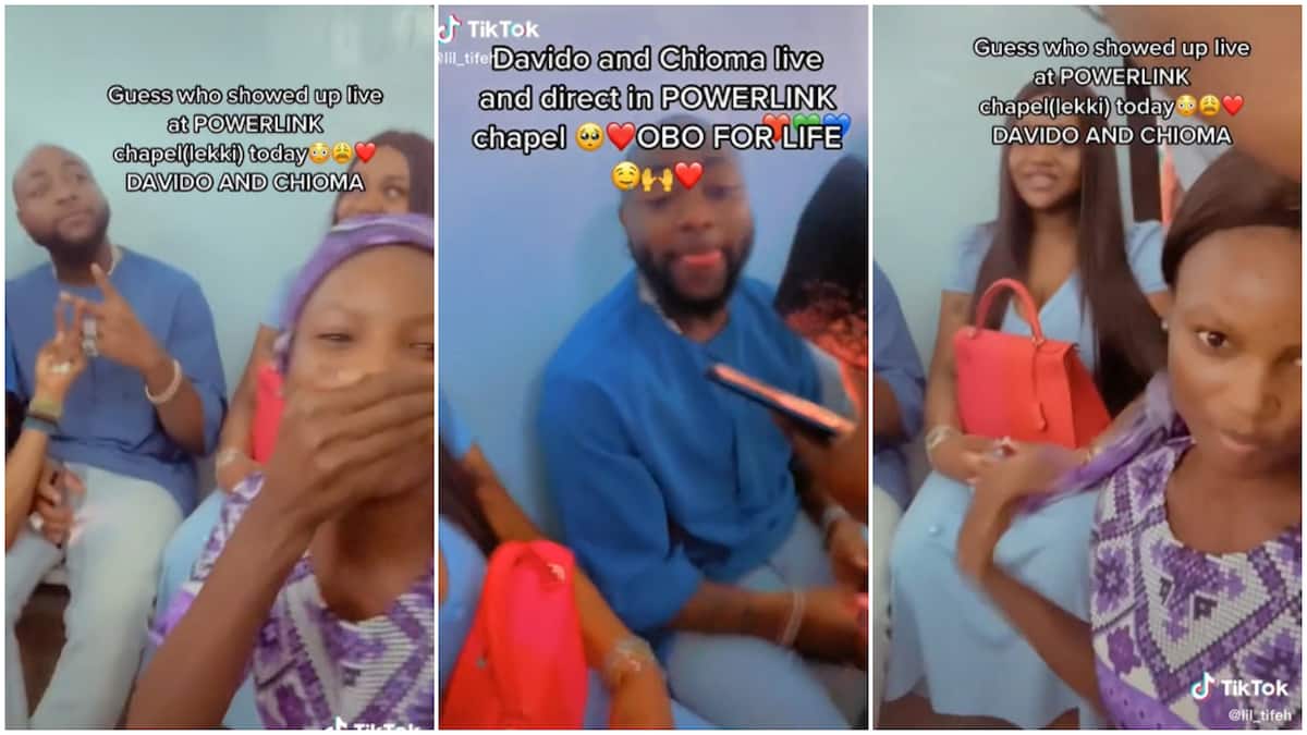 Davido and Chioma in church/young lady looked surprised.