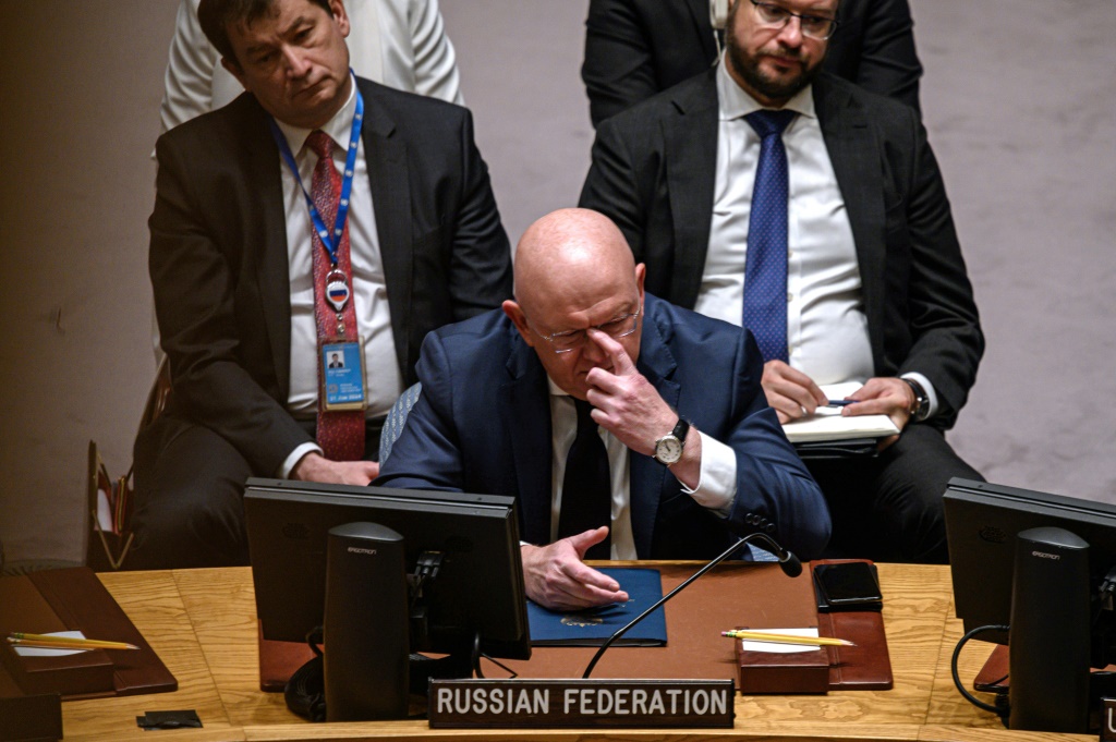 Russia's ambassador to the United Nations, Vasily Nebenzia, slammed Western members of the UN Security Council for "pushing" Moscow to use its veto power and reject a resolution condemning his country for annexing parts of Ukraine