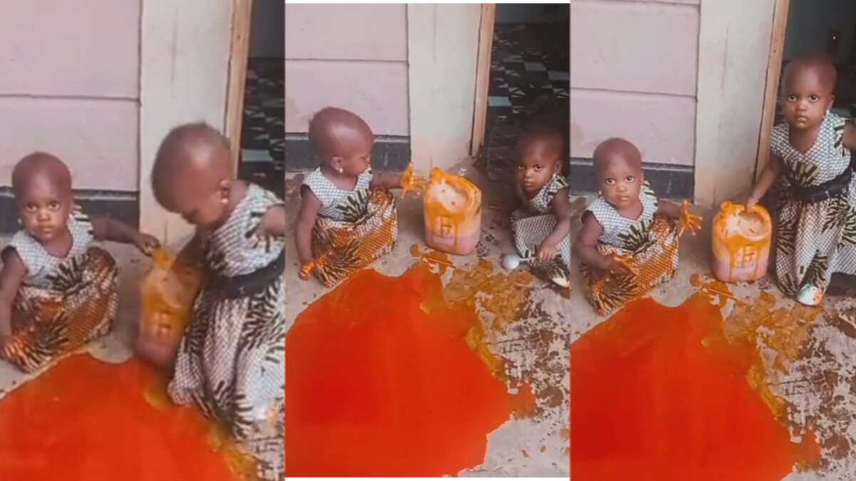 Photos of twin spilling mother's oil