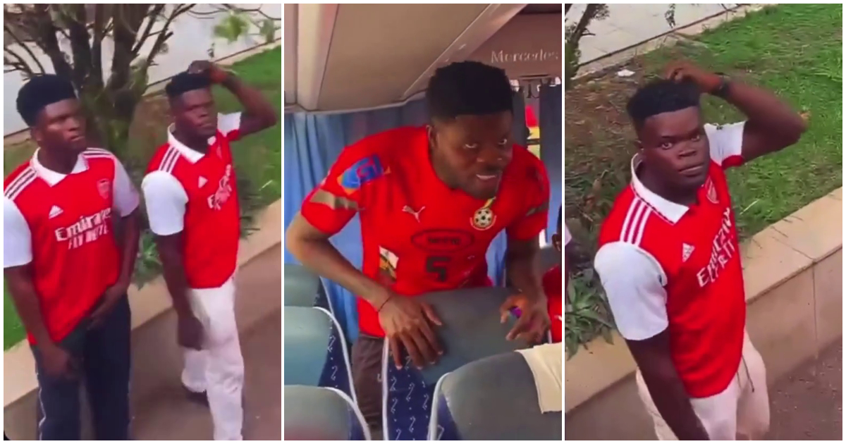 Thomas Partey confused, rushes to his seat as he meets 2 lookalikes; video causes frenzy online