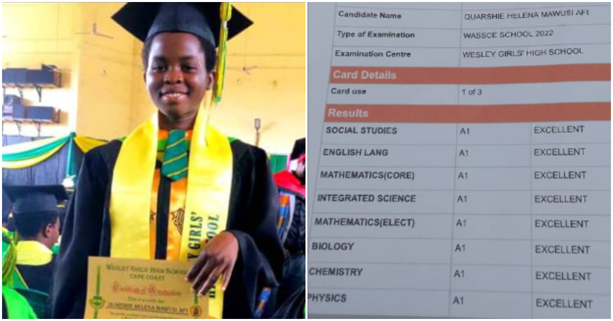 WASSCE 2022: Smart GH girl shakes the net with straight 8As; netizens impressed