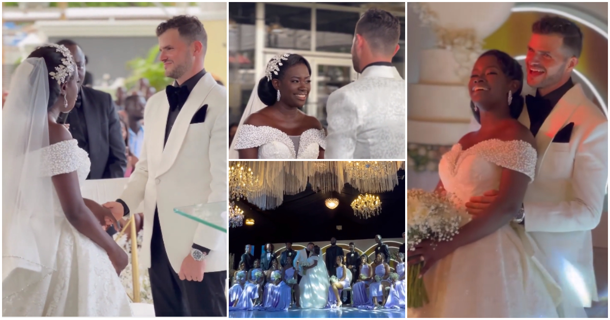 Interracial couple tie the knot in a stunning ceremony, video of their plush reception wows peeps