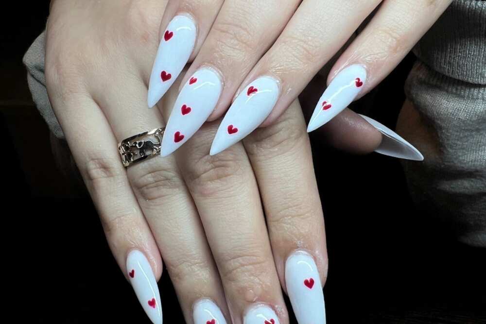 White nails with design