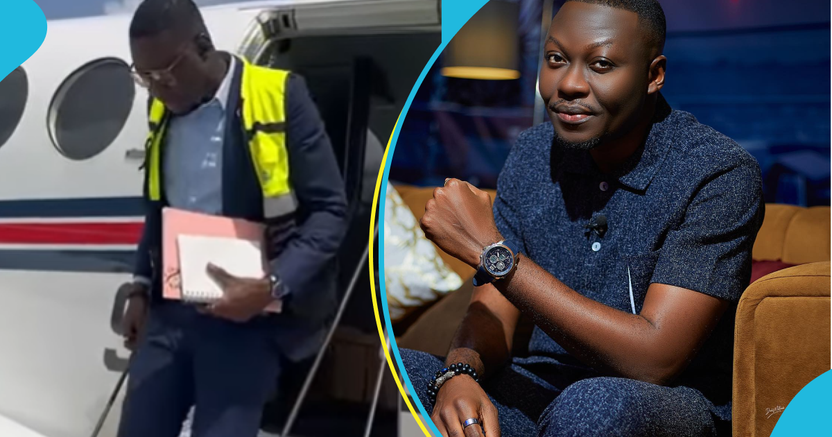 Arnold Asamoah reveals secert job as aviation officer, peeps shout in surprise