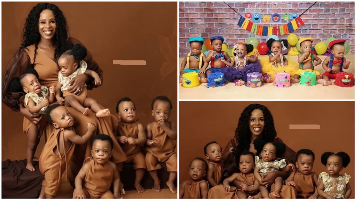Beautiful mum celebrates her sextuplets as they clock one (photos)