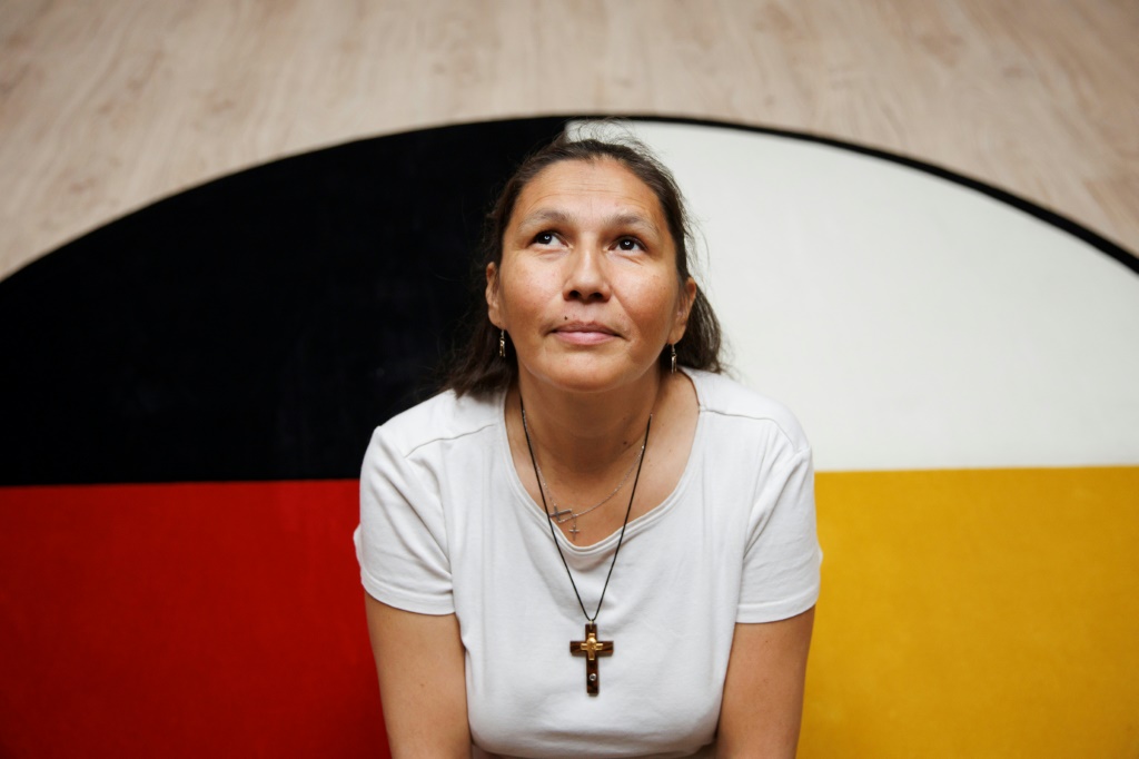 Gilda Soosay, chair of the Our Lady of Seven Sorrows parish council in Maskwacis, pictured on June 7 at the church where worshippers eagerly await the arrival of Pope Francis, told AFP: "Everybody needs healing."