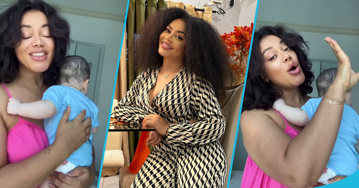 Nadia Buari's son fails to turn his head as she sings and dances in video: "He understands the assignment"