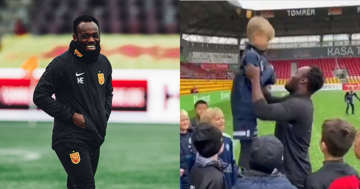 Video drops as Michael Essien spends time with U-10 players of FC Nordsjaelland