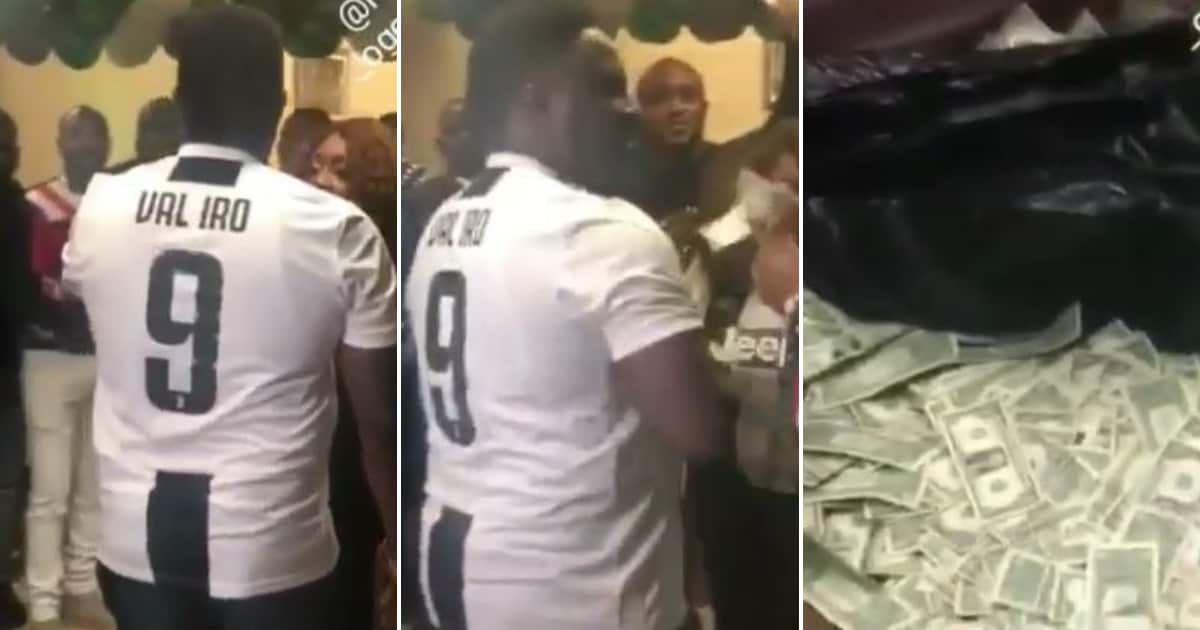 Video of number 1 man on FBI list Valentine Iro getting sprayed with dollars surfaces online