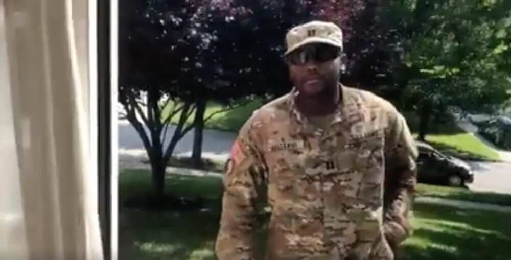 Nigerian soldier surprises his mother with early return home after one year in US military (photos)